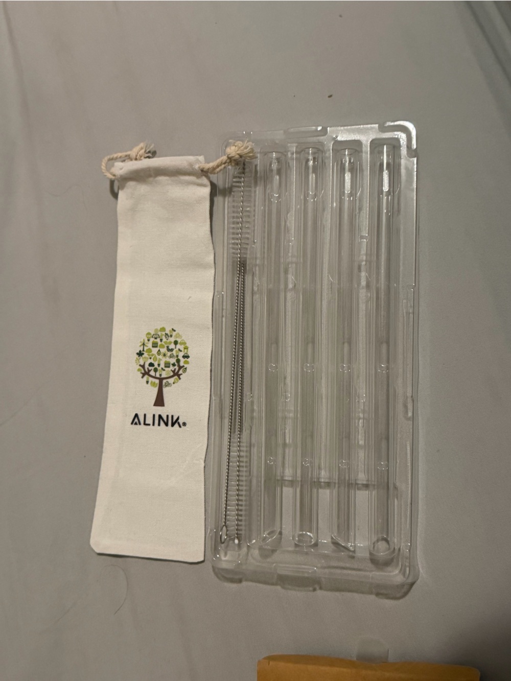 Link Clear Glass Straws with White Drawstring Pouch